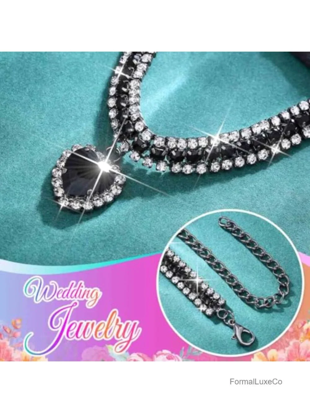 Rhinestone Choker Necklace Heart Pendant Crystal Prom Chain Jewelry for Women
